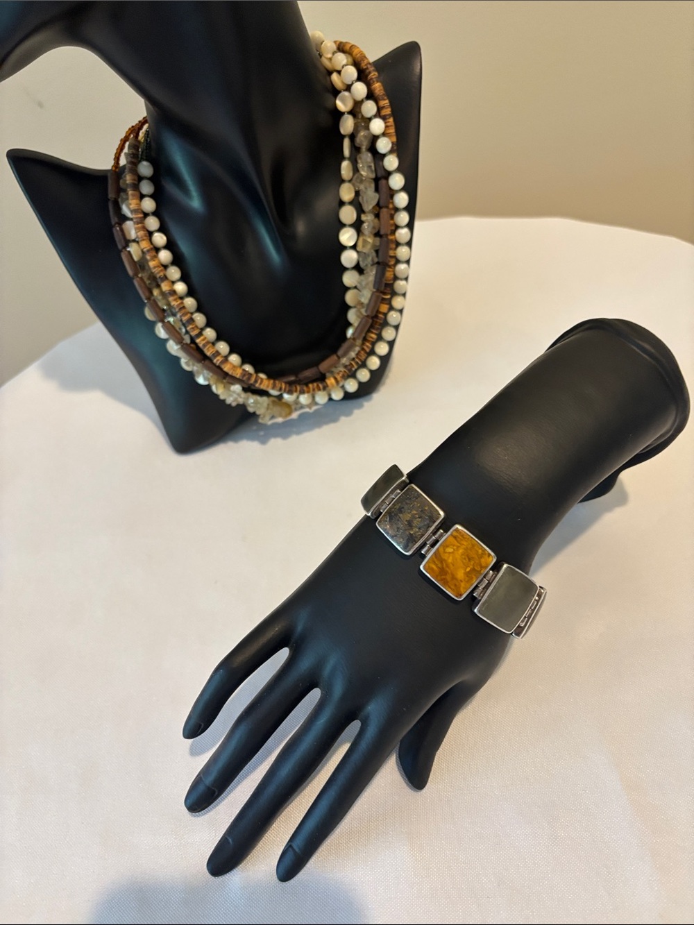 Vintage Silpada Sterling Silver and Amber-Tone Square Link Bracelet